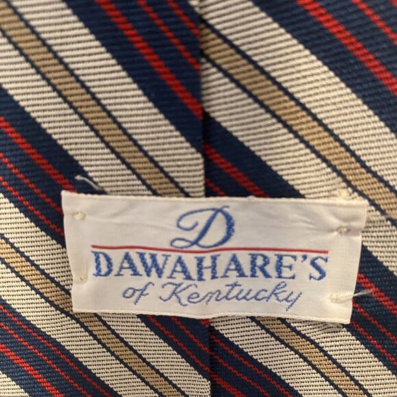 Vintage Silk Repp Tie Dawahare’s Of Kentucky Blue Red Striped Patriotic Colors - Picture 2 of 12